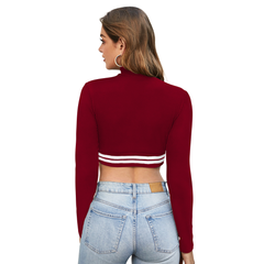 Sporty Striped Mock Neck Crop Top
