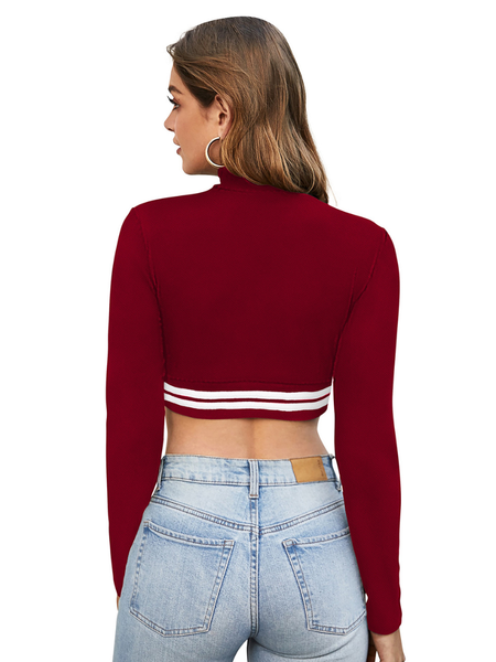 Sporty Striped Mock Neck Crop Top
