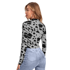 Monochrome Cow-Print Cutout Top-DNK