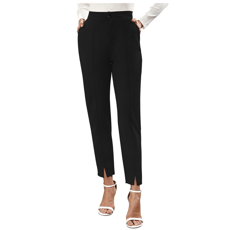 Black High-Waist Tapered Pants for Women -DNK