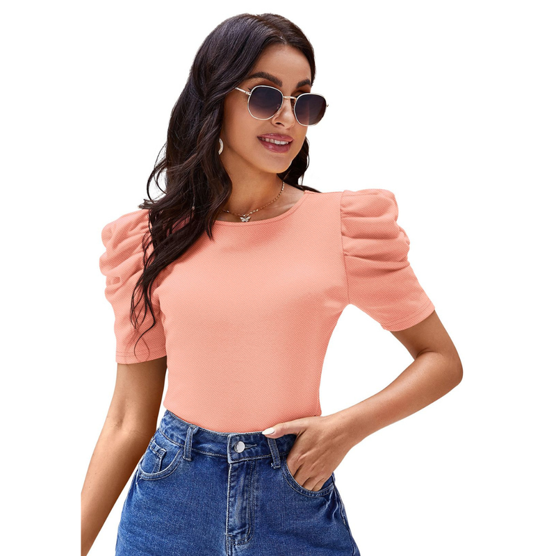 Sunset Glow Ruched Sleeve Tee