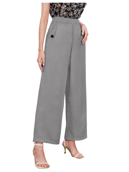 Charcoal Grey Formal Wide-Leg Pants-DNK