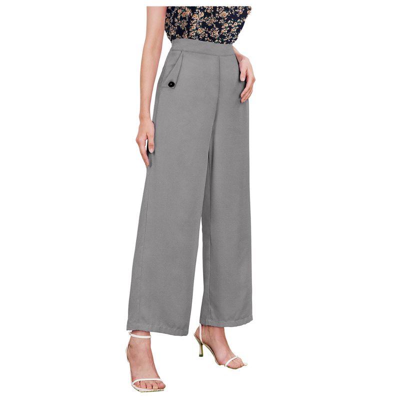 Charcoal Grey Formal Wide-Leg Pants-DNK