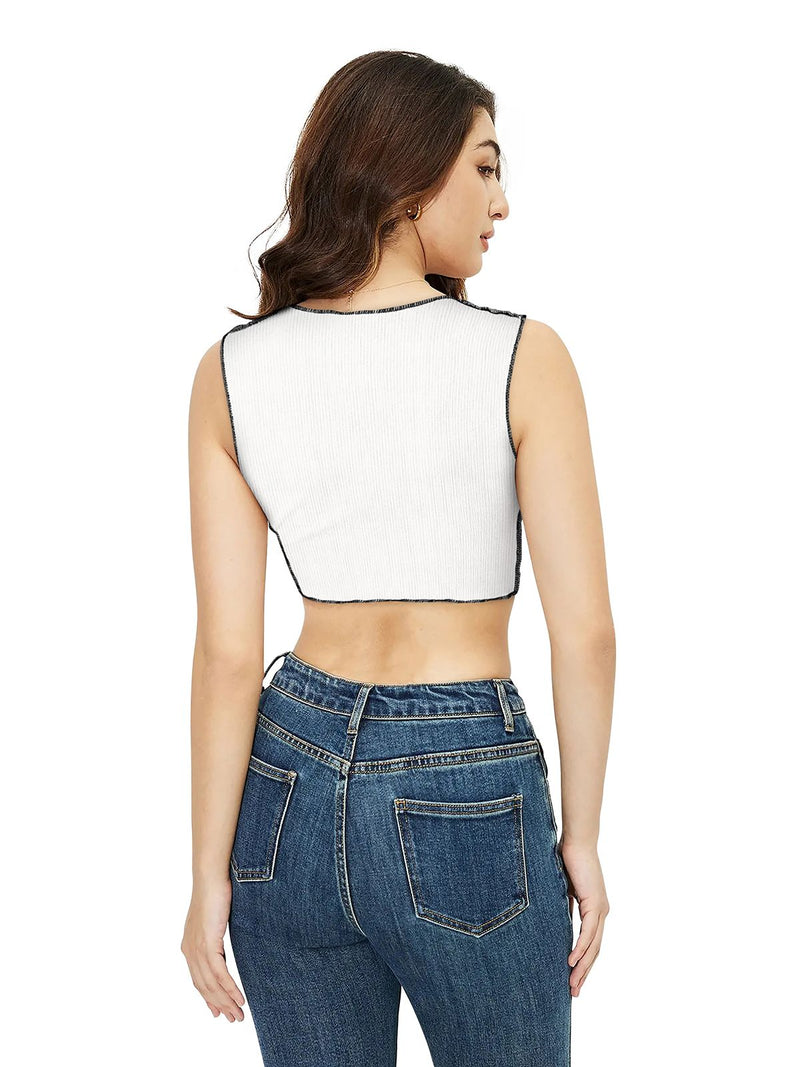 Trendy Polyester Knitting Crop Top – Stylish, Breathable & Versatile Women's Fashion DNK