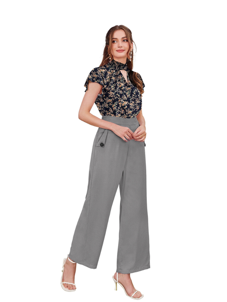 Charcoal Grey Formal Wide-Leg Pants-DNK