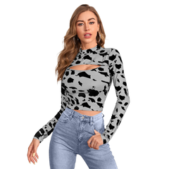 Monochrome Cow-Print Cutout Top-DNK