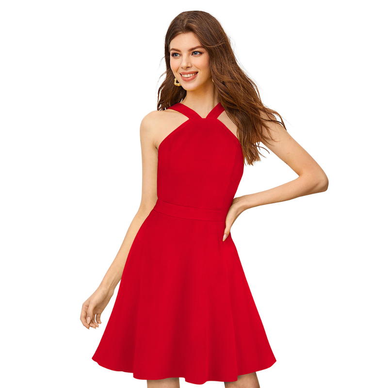 Scarlet Halter Fit & Flare Dress -DNK