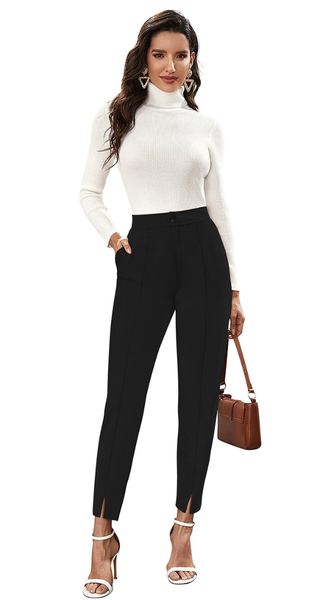 Black High-Waist Tapered Pants for Women -DNK
