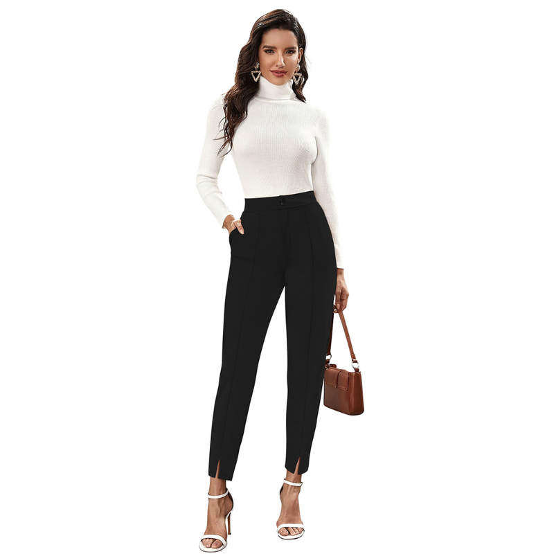 Black High-Waist Tapered Pants for Women