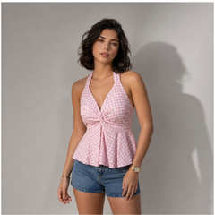 Twist-Front Peplum Halter Top