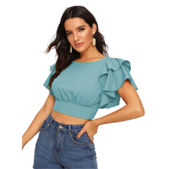 Ruffle Sleeve Burgundy Crop Top
