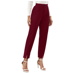 High Waist Burgundy Tapered Pants -DNK