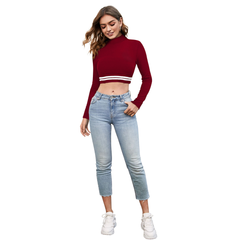 Sporty Striped Mock Neck Crop Top