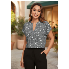 Floral Pleated V-Neck TOP DNK