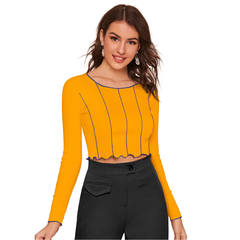 Tangerine Wave-Stitch Crop Top