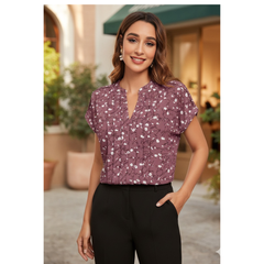 Floral Pleated V-Neck TOP DNK