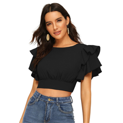 Ruffle Sleeve Burgundy Crop Top
