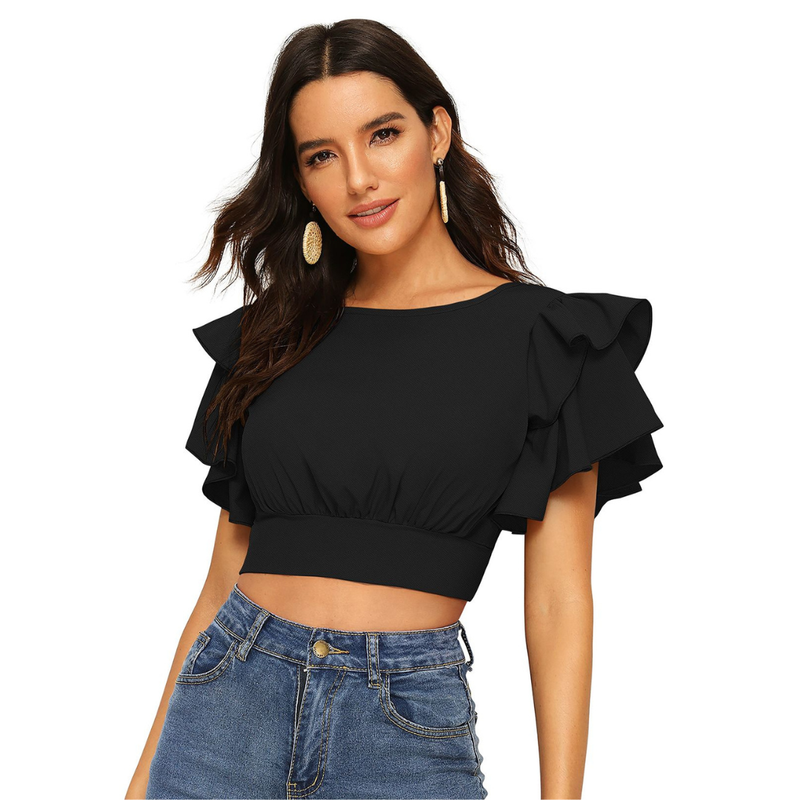 Ruffle Sleeve Burgundy Crop Top