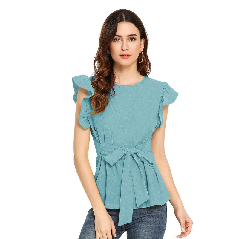 Sleeve Belted Peplum Top