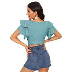 Ruffle Sleeve Burgundy Crop Top