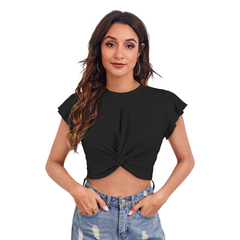 Twist Front Flutter Sleeve Crop Top