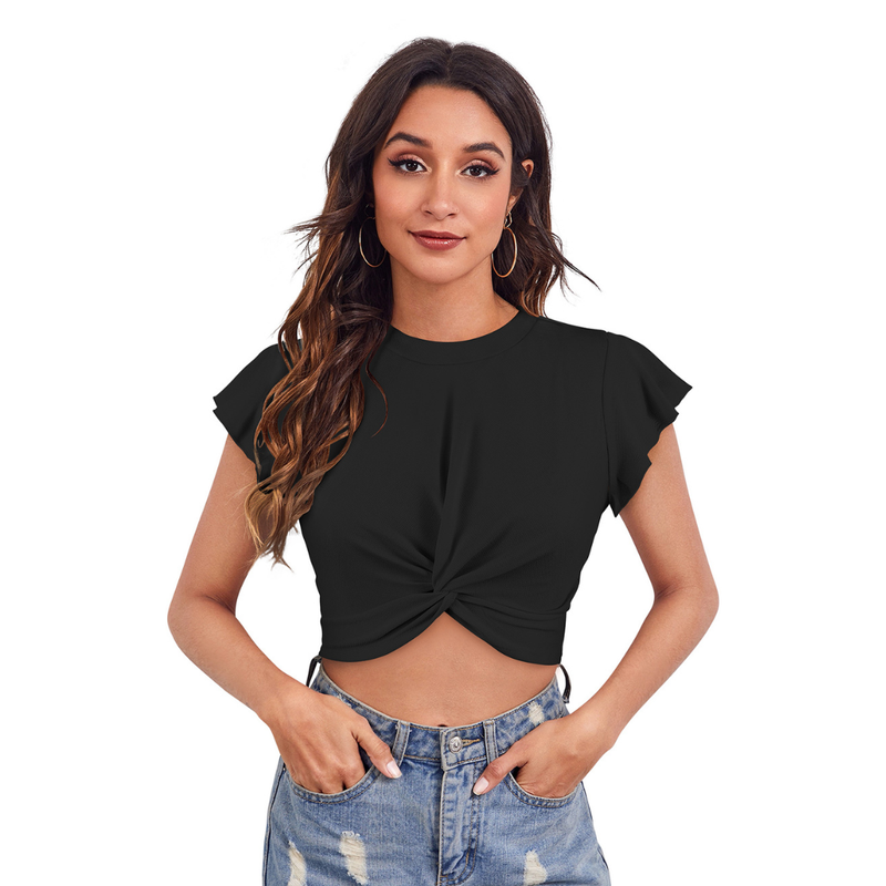 Twist Front Flutter Sleeve Crop Top