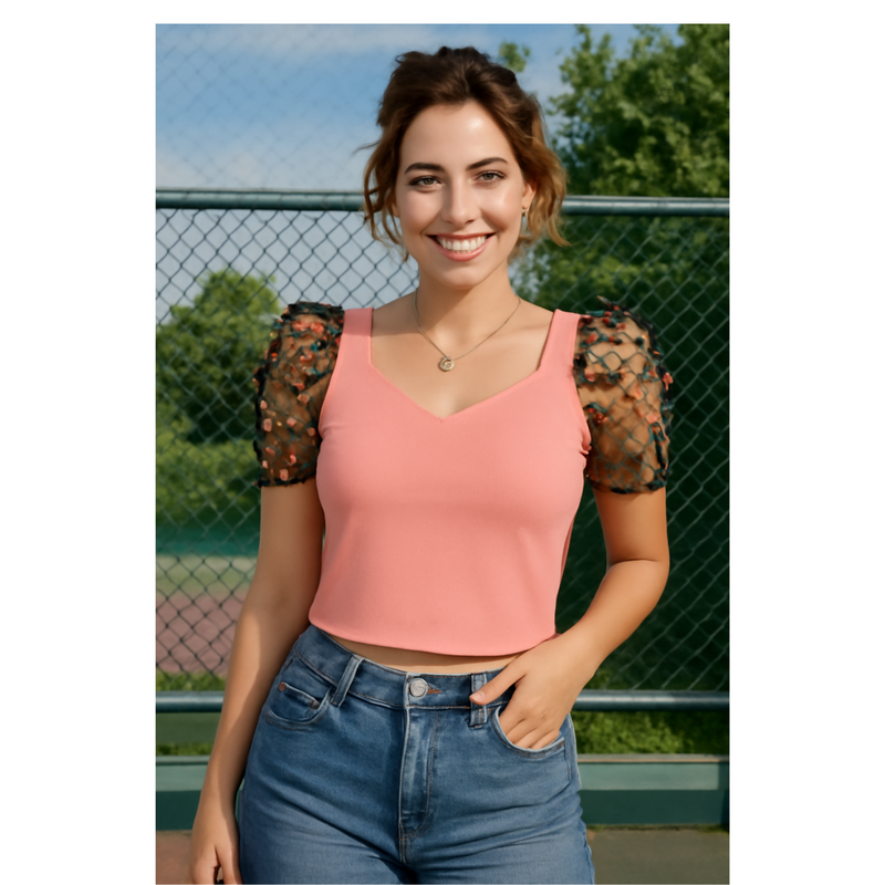 Chic Puff Sleeve Crop Top – Trendy & Stylish Women's Fashion DNK