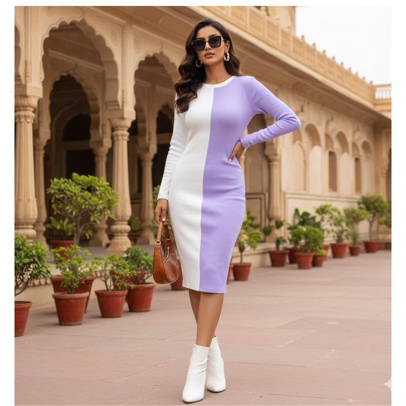 Two-Tone Curve Hugger Midi Dress-DNK