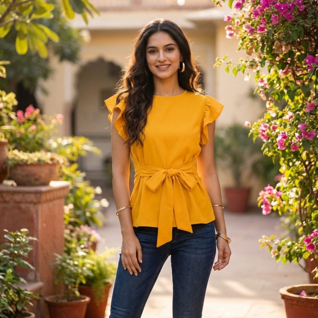 Sleeve Belted Peplum Top