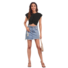 Twist Front Flutter Sleeve Crop Top