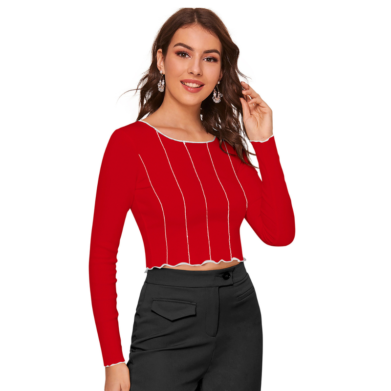 Tangerine Wave-Stitch Crop Top- DNK