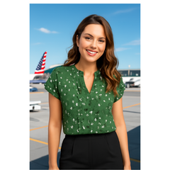 Floral Pleated V-Neck TOP DNK