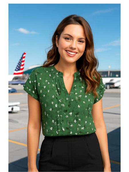 Floral Pleated V-Neck TOP DNK