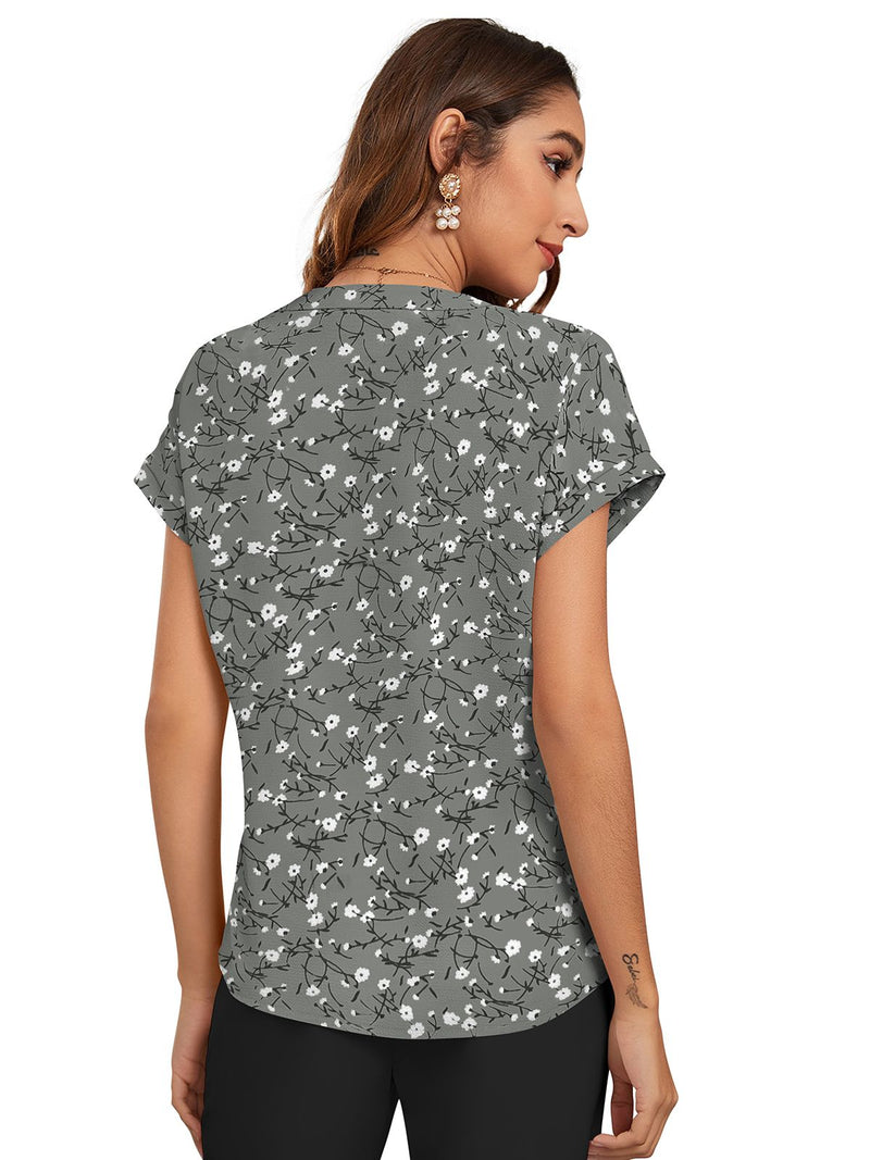 Floral Pleated V-Neck TOP DNK