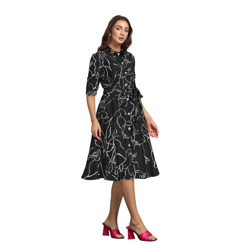 Button-Down A-Line Midi Dress -DNK