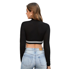 Sporty Striped Mock Neck Crop Top