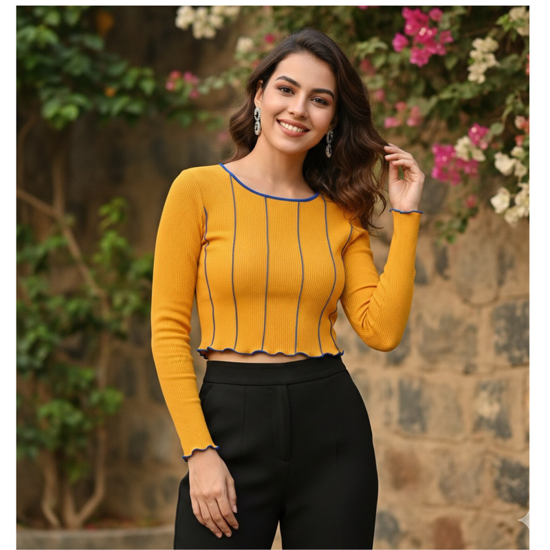 Tangerine Wave-Stitch Crop Top- DNK