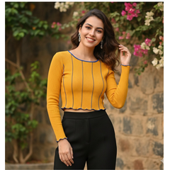 Tangerine Wave-Stitch Crop Top