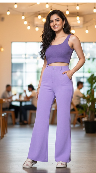 Soft Knit Lilac Wide-Leg Lounge Trousers-DNK