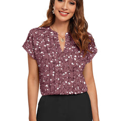 Floral Pleated V-Neck TOP DNK