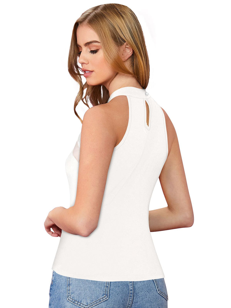 Chic Black Mesh Panel Halter Neck Top DNK