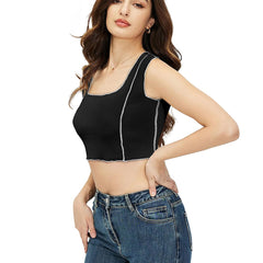 Trendy Polyester Knitting Crop Top – Stylish, Breathable & Versatile Women's Fashion DNK