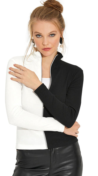 Dual-Tone Zip-Up Top