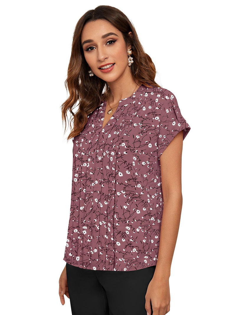 Floral Pleated V-Neck TOP DNK