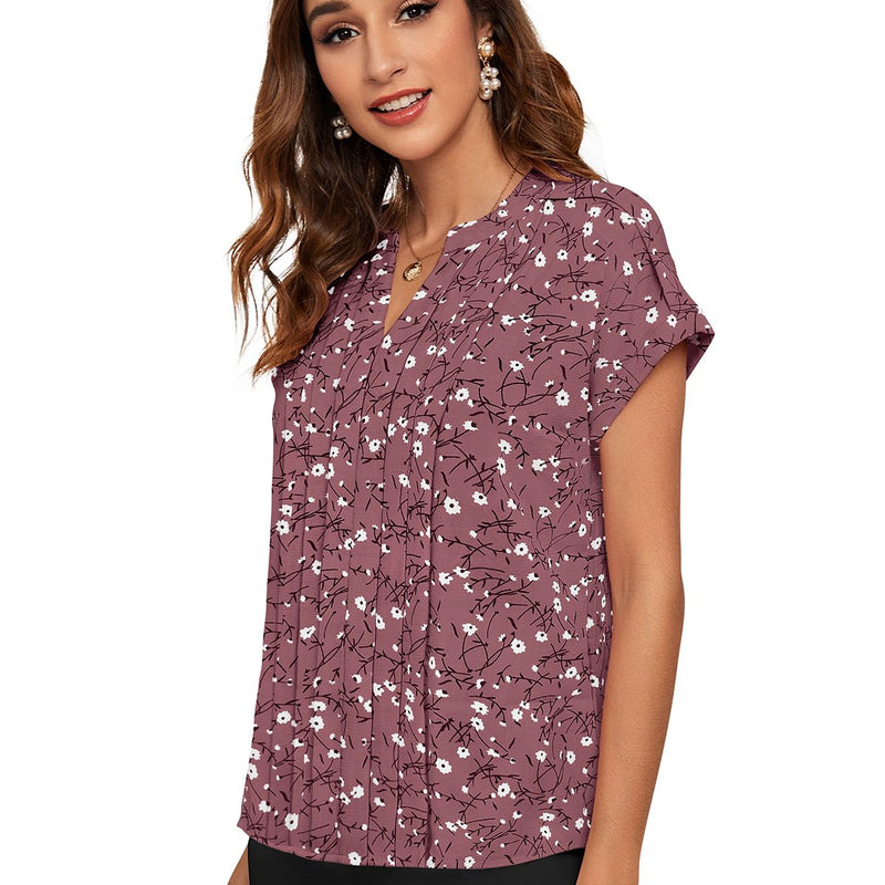Floral Pleated V-Neck TOP DNK