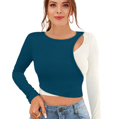 Dual-Tone Cutout Crop Top | Trendy & Chic Women's Top DNK