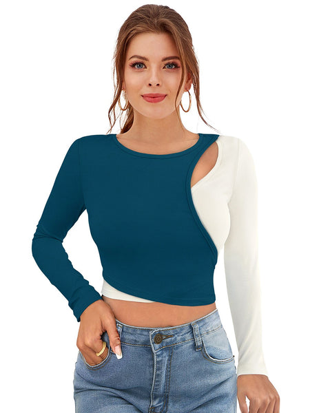 Dual-Tone Cutout Crop Top | Trendy & Chic Women's Top