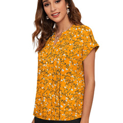 Floral Pleated V-Neck TOP DNK