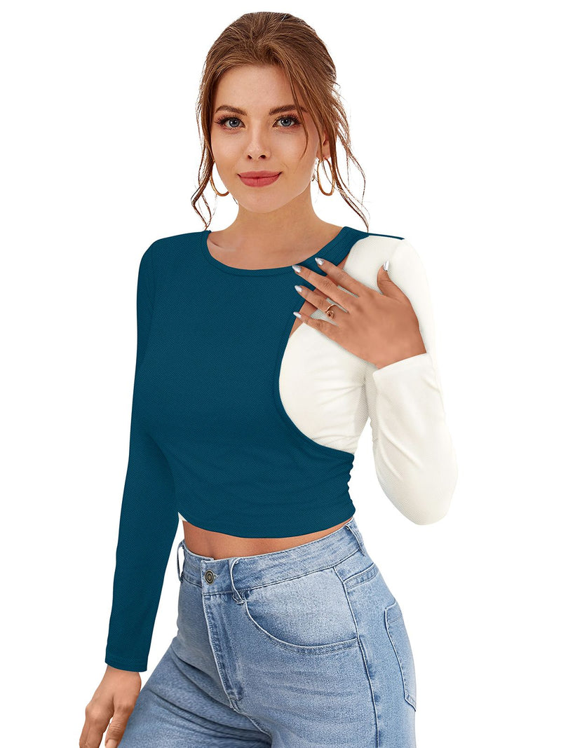 Dual-Tone Cutout Crop Top | Trendy & Chic Women's Top DNK