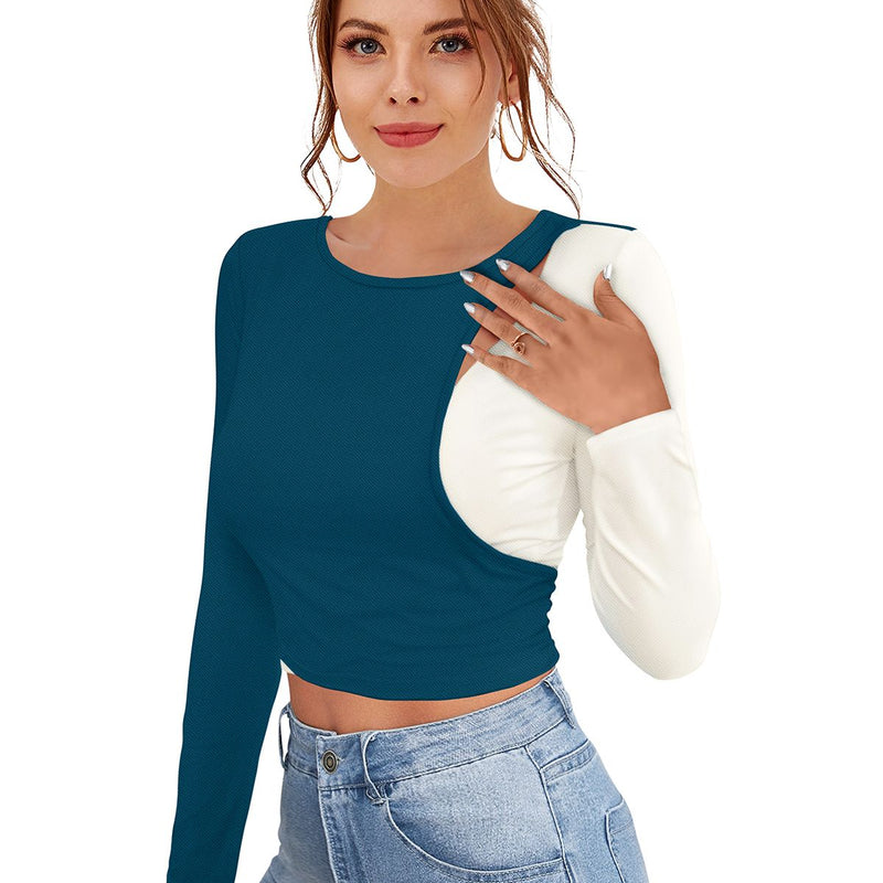 Dual-Tone Cutout Crop Top | Trendy & Chic Women's Top DNK